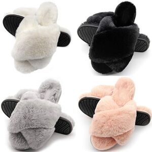 Plush faux fur crisscross memory foam house slippers S, M, L NIB